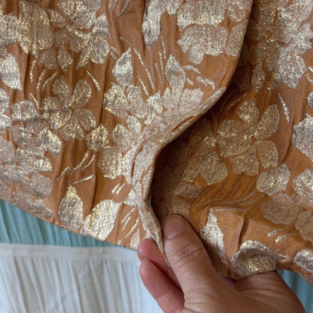 Talbots Pencil Skirt Brocade Metallic Peach Pink Gold Sz 12 - Picture 5 of 9